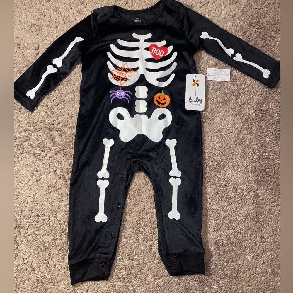 Baby Starters Halloween Skeleton Romper 18M Black Long Sleeve One Piece NWT